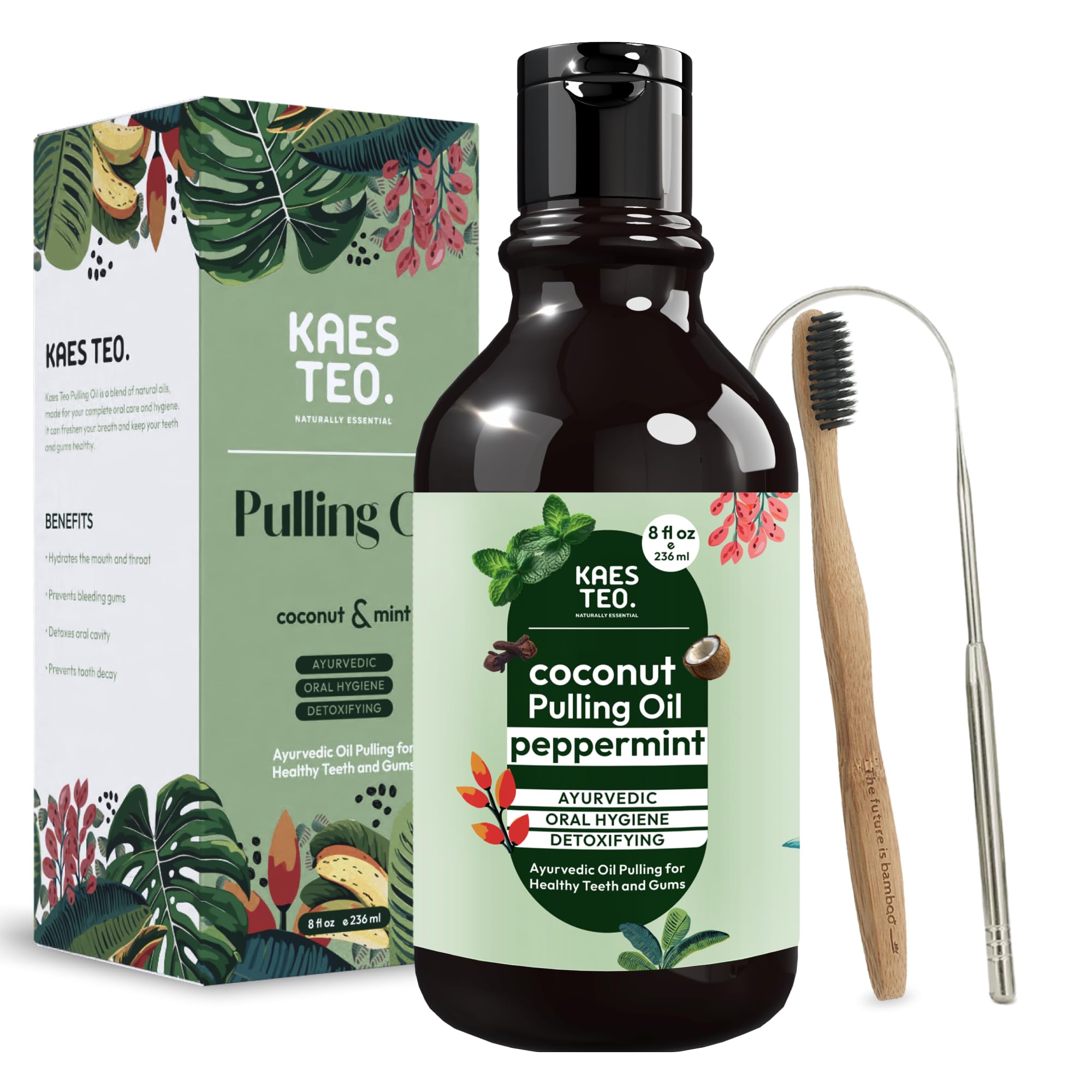 Coconut Oil Pulling with Cinnamon & Clove Bud Essential Oil for Healthy Teeth & Gums, Bad Breath Treatment, Teeth Whitening Mouthwash, Healthy Teeth & Gums, Alcohol Free, 100% Natural 8 Fl Oz